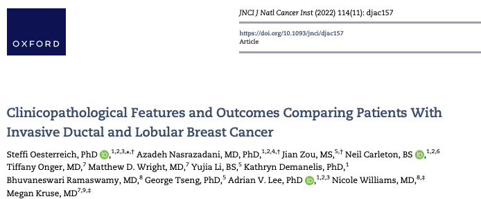 Important ILC Research: “Clinicopathological Features and Outcomes Comparing Patients With Invasive Ductal and Lobular Breast Cancer”