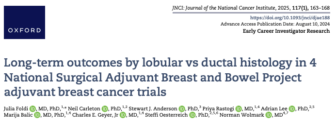 Important ILC Research: “Long-term outcomes by lobular vs ductal histology in 4 National Surgical Adjuvant Breast and Bowel Project adjuvant breast cancer trials”