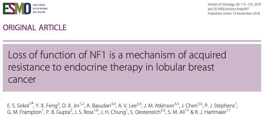 Important ILC Research: “Loss of function of NF1 is a mechanism of acquired resistance to endocrine therapy in lobular breast cancer”