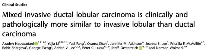 Important ILC Research: “Mixed invasive ductal lobular carcinoma is clinically and pathologically more similar to invasive lobular than ductal carcinoma”