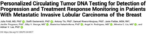 Important ILC Research: “Personalized Circulating Tumor DNA Testing for Detection of Progression and Treatment Response Monitoring in Patients With Metastatic Invasive Lobular Carcinoma of the Breast”