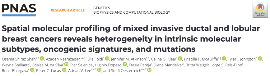 Important ILC Research: “Spatial molecular profiling of mixed invasive ductal and lobular breast cancers reveals heterogeneity in intrinsic molecular subtypes, oncogenic signatures, and mutations”
